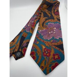 Villa Bugatti Mens Silk Tie Teal Purple Gold Floral Paisley Italian Necktie